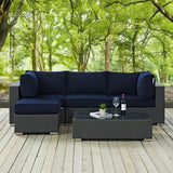 Sojourn 5 Piece Outdoor Patio Sunbrella® Sectional Set Canvas Navy EEI-1890-CHC-NAV-SET