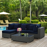 Sojourn 5 Piece Outdoor Patio Sunbrella® Sectional Set Canvas Navy EEI-1890-CHC-NAV-SET