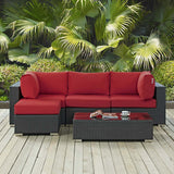 Sojourn 5 Piece Outdoor Patio Sunbrella® Sectional Set Canvas Red EEI-1890-CHC-RED-SET