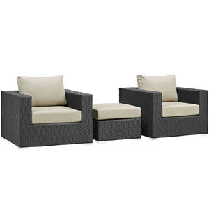 Sojourn 3 Piece Outdoor Patio Sunbrella® Sectional Set Canvas Antique Beige EEI-1891-CHC-BEI-SET