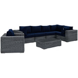 Summon 7 Piece Outdoor Patio Sunbrella® Sectional Set Canvas Navy EEI-1892-GRY-NAV-SET