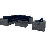 Summon 7 Piece Outdoor Patio Sunbrella® Sectional Set Canvas Navy EEI-1892-GRY-NAV-SET