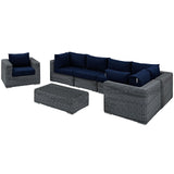 Summon 7 Piece Outdoor Patio Sunbrella® Sectional Set Canvas Navy EEI-1892-GRY-NAV-SET