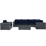 Summon 7 Piece Outdoor Patio Sunbrella® Sectional Set Canvas Navy EEI-1892-GRY-NAV-SET