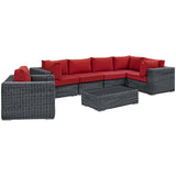 Summon 7 Piece Outdoor Patio Sunbrella® Sectional Set Canvas Red EEI-1892-GRY-RED-SET