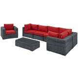 Summon 7 Piece Outdoor Patio Sunbrella® Sectional Set Canvas Red EEI-1892-GRY-RED-SET