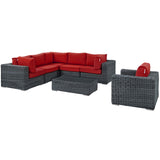 Summon 7 Piece Outdoor Patio Sunbrella® Sectional Set Canvas Red EEI-1892-GRY-RED-SET