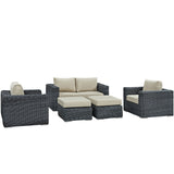 Summon 5 Piece Outdoor Patio Sunbrella® Sectional Set Canvas Antique Beige EEI-1893-GRY-BEI-SET