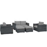 Summon 5 Piece Outdoor Patio Sunbrella® Sectional Set Canvas Gray EEI-1893-GRY-GRY-SET