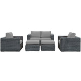 Summon 5 Piece Outdoor Patio Sunbrella® Sectional Set Canvas Gray EEI-1893-GRY-GRY-SET