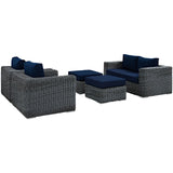 Summon 5 Piece Outdoor Patio Sunbrella® Sectional Set Canvas Navy EEI-1893-GRY-NAV-SET