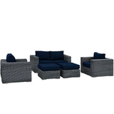 Summon 5 Piece Outdoor Patio Sunbrella® Sectional Set Canvas Navy EEI-1893-GRY-NAV-SET