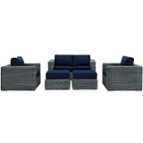 Summon 5 Piece Outdoor Patio Sunbrella® Sectional Set Canvas Navy EEI-1893-GRY-NAV-SET