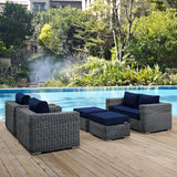 Summon 5 Piece Outdoor Patio Sunbrella® Sectional Set Canvas Navy EEI-1893-GRY-NAV-SET