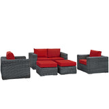 Summon 5 Piece Outdoor Patio Sunbrella® Sectional Set Canvas Red EEI-1893-GRY-RED-SET