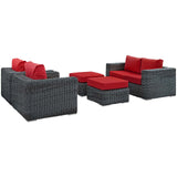 Summon 5 Piece Outdoor Patio Sunbrella® Sectional Set Canvas Red EEI-1893-GRY-RED-SET