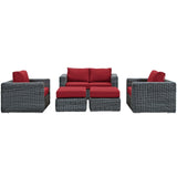 Summon 5 Piece Outdoor Patio Sunbrella® Sectional Set Canvas Red EEI-1893-GRY-RED-SET