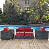 Summon 5 Piece Outdoor Patio Sunbrella® Sectional Set Canvas Red EEI-1893-GRY-RED-SET