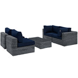 Summon 5 Piece Outdoor Patio Sunbrella® Sectional Set Canvas Navy EEI-1896-GRY-NAV-SET