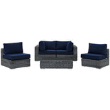 Summon 5 Piece Outdoor Patio Sunbrella® Sectional Set Canvas Navy EEI-1896-GRY-NAV-SET