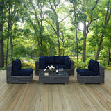 Summon 5 Piece Outdoor Patio Sunbrella® Sectional Set Canvas Navy EEI-1896-GRY-NAV-SET