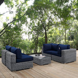 Summon 5 Piece Outdoor Patio Sunbrella® Sectional Set Canvas Navy EEI-1896-GRY-NAV-SET