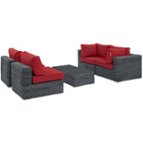 Summon 5 Piece Outdoor Patio Sunbrella® Sectional Set Canvas Red EEI-1896-GRY-RED-SET