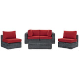 Summon 5 Piece Outdoor Patio Sunbrella® Sectional Set Canvas Red EEI-1896-GRY-RED-SET