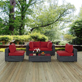 Summon 5 Piece Outdoor Patio Sunbrella® Sectional Set Canvas Red EEI-1896-GRY-RED-SET