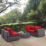 Summon 5 Piece Outdoor Patio Sunbrella® Sectional Set Canvas Red EEI-1896-GRY-RED-SET