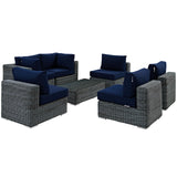 Summon 7 Piece Outdoor Patio Sunbrella® Sectional Set Canvas Navy EEI-1897-GRY-NAV-SET