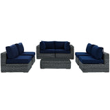 Summon 7 Piece Outdoor Patio Sunbrella® Sectional Set Canvas Navy EEI-1897-GRY-NAV-SET