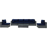 Summon 7 Piece Outdoor Patio Sunbrella® Sectional Set Canvas Navy EEI-1897-GRY-NAV-SET