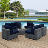 Summon 7 Piece Outdoor Patio Sunbrella® Sectional Set Canvas Navy EEI-1897-GRY-NAV-SET