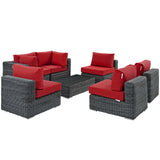 Summon 7 Piece Outdoor Patio Sunbrella® Sectional Set Canvas Red EEI-1897-GRY-RED-SET