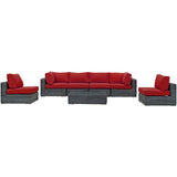 Summon 7 Piece Outdoor Patio Sunbrella® Sectional Set Canvas Red EEI-1897-GRY-RED-SET