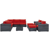 Summon 10 Piece Outdoor Patio Sunbrella® Sectional Set Canvas Red EEI-1902-GRY-RED-SET