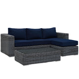 Summon 3 Piece Outdoor Patio Sunbrella® Sectional Set Canvas Navy EEI-1903-GRY-NAV-SET