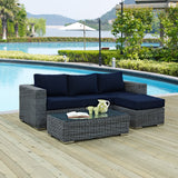 Summon 3 Piece Outdoor Patio Sunbrella® Sectional Set Canvas Navy EEI-1903-GRY-NAV-SET