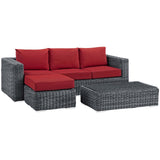 Summon 3 Piece Outdoor Patio Sunbrella® Sectional Set Canvas Red EEI-1903-GRY-RED-SET