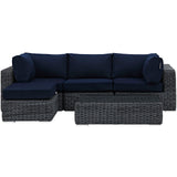 Summon 5 Piece Outdoor Patio Sunbrella® Sectional Set Canvas Navy EEI-1904-GRY-NAV-SET