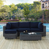 Summon 5 Piece Outdoor Patio Sunbrella® Sectional Set Canvas Navy EEI-1904-GRY-NAV-SET