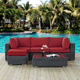 Summon 5 Piece Outdoor Patio Sunbrella® Sectional Set Canvas Red EEI-1904-GRY-RED-SET