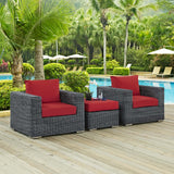 Summon 3 Piece Outdoor Patio Sunbrella® Sectional Set Canvas Red EEI-1905-GRY-RED-SET