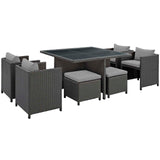 Sojourn 9 Piece Outdoor Patio Sunbrella® Dining Set Canvas Gray EEI-1946-CHC-GRY-SET