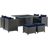 Sojourn 9 Piece Outdoor Patio Sunbrella® Dining Set Canvas Navy EEI-1946-CHC-NAV-SET