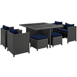 Sojourn 9 Piece Outdoor Patio Sunbrella® Dining Set Canvas Navy EEI-1946-CHC-NAV-SET