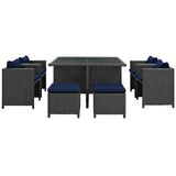 Sojourn 9 Piece Outdoor Patio Sunbrella® Dining Set Canvas Navy EEI-1946-CHC-NAV-SET