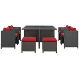 Sojourn 9 Piece Outdoor Patio Sunbrella® Dining Set Canvas Red EEI-1946-CHC-RED-SET