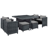 Summon 9 Piece Outdoor Patio Sunbrella® Dining Set Canvas Gray EEI-1947-GRY-GRY-SET